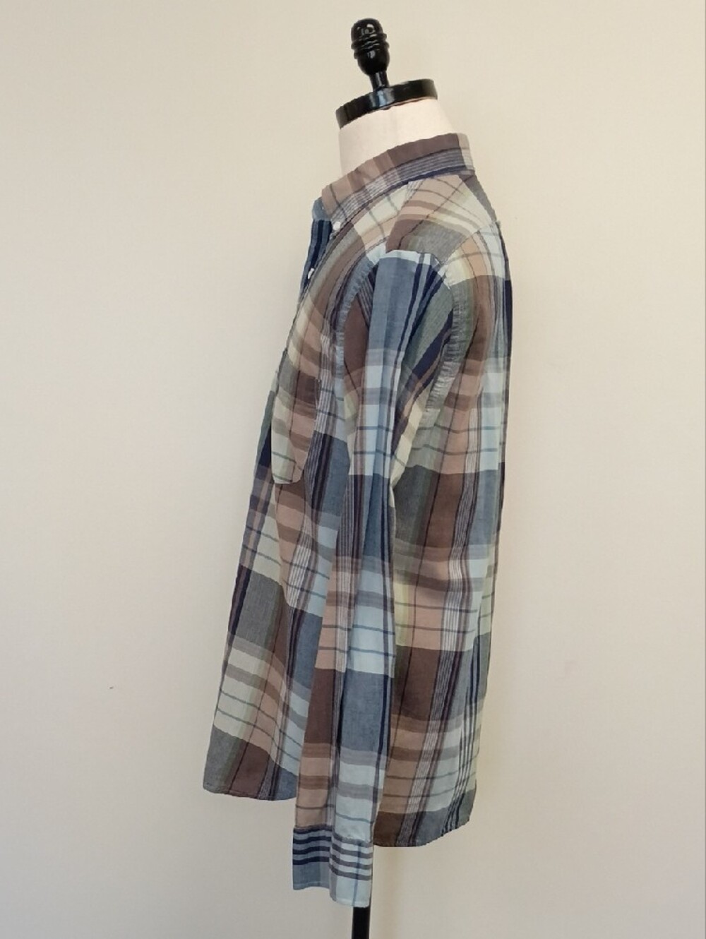 J.Crew Slim Indian Madras Plaid Button Down Shirt Blue Brown Men's Medium - Picture 4 of 6